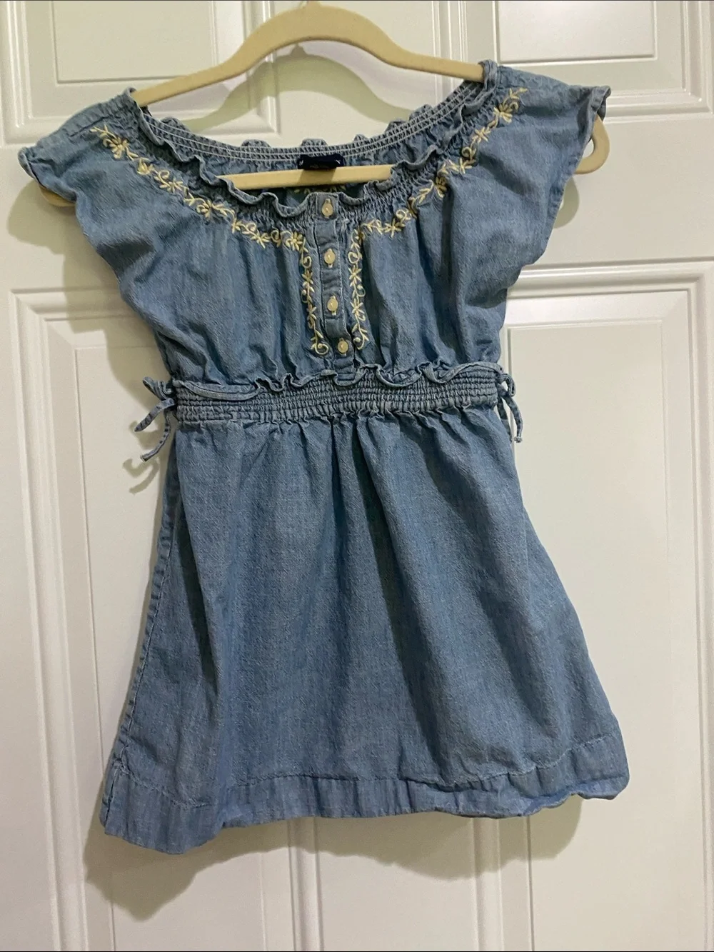 Ralph Lauren Light Blue Denim Embroidered Waist-Drawstring Dress
